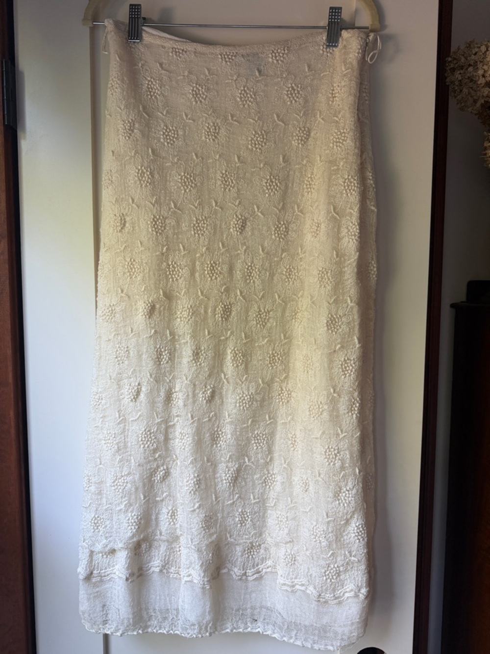 Cream Midi Skirt - Elegant Floral Texture